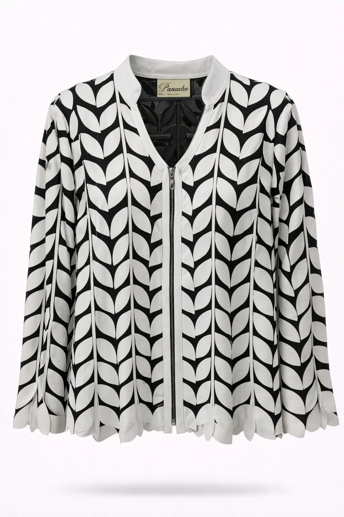 Genuine Leather White Leaf Patterned Jacket