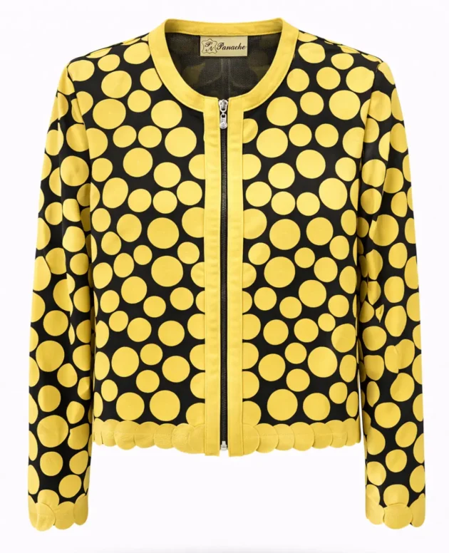 Genuine Leather Yellow Polkadot Patterned Jacket