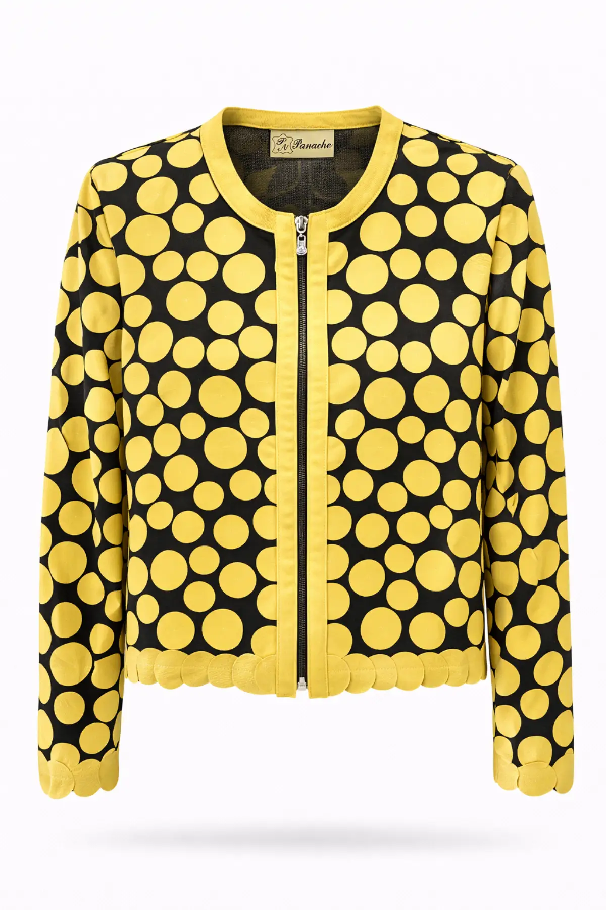 Genuine Leather Yellow Polkadot Patterned Jacket