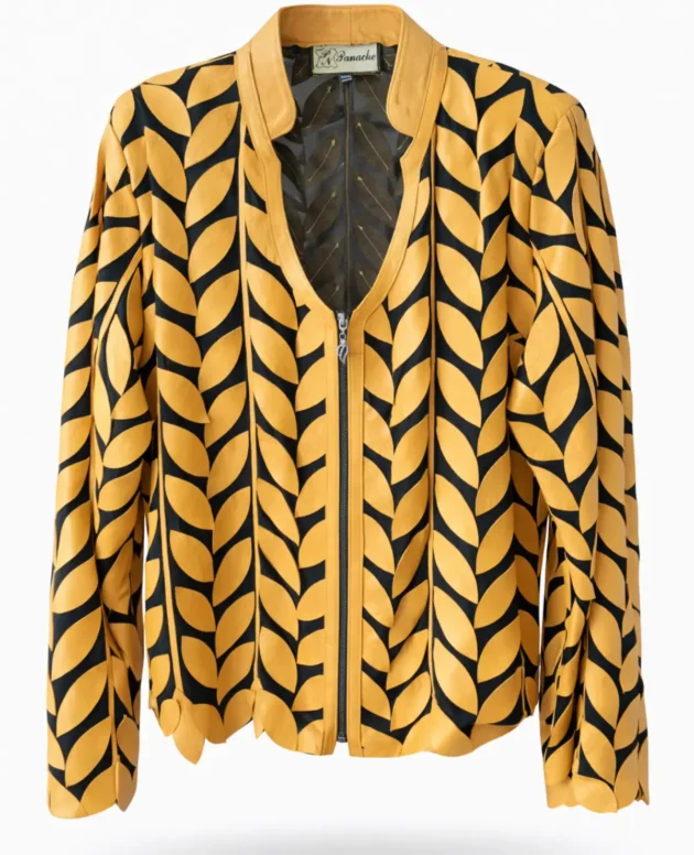 Genuine Leather Mustard Leaf Patterned Jacket