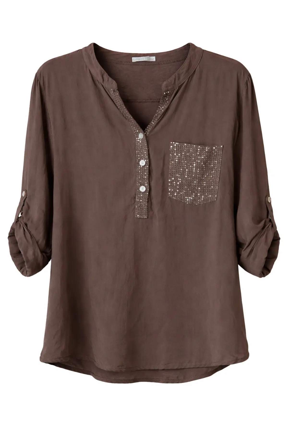Sequin Pocket Viscose Blouse - Chocolate