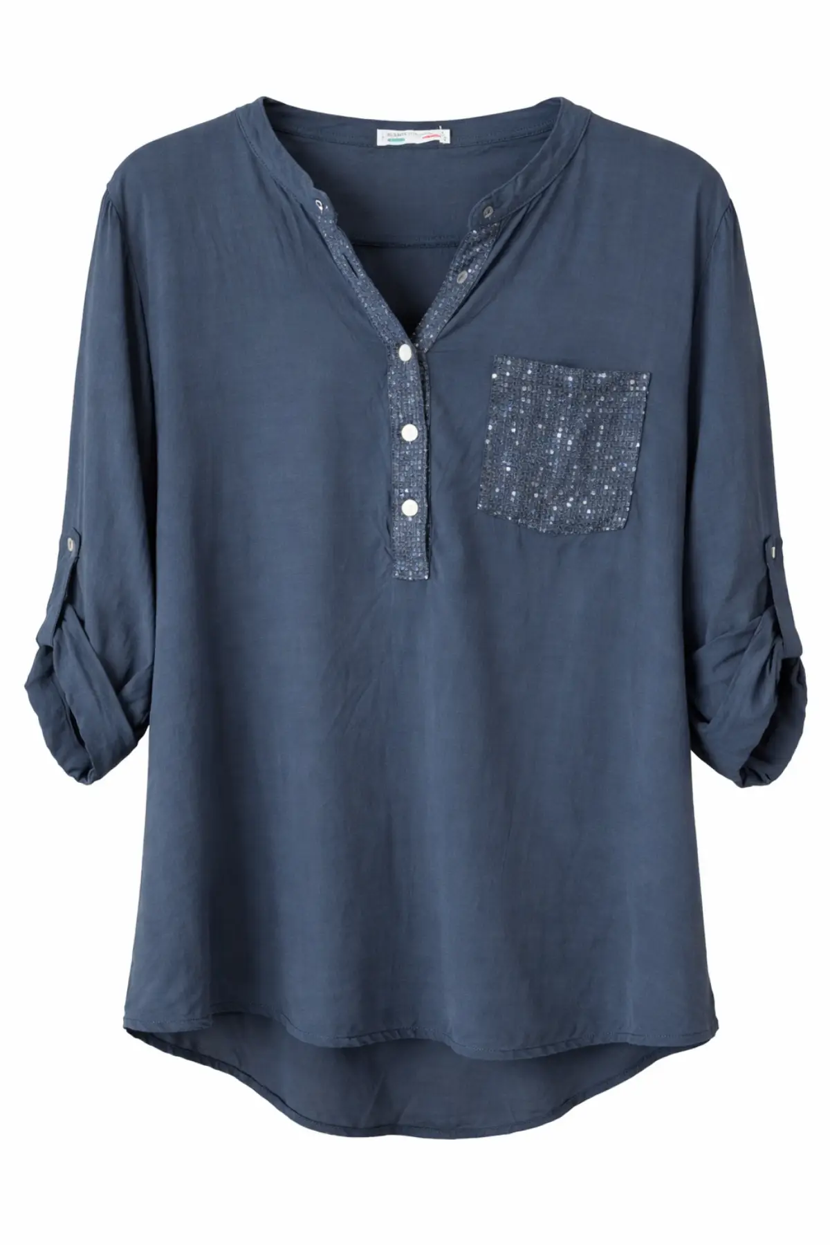 Sequin Pocket Viscose Blouse – Navy