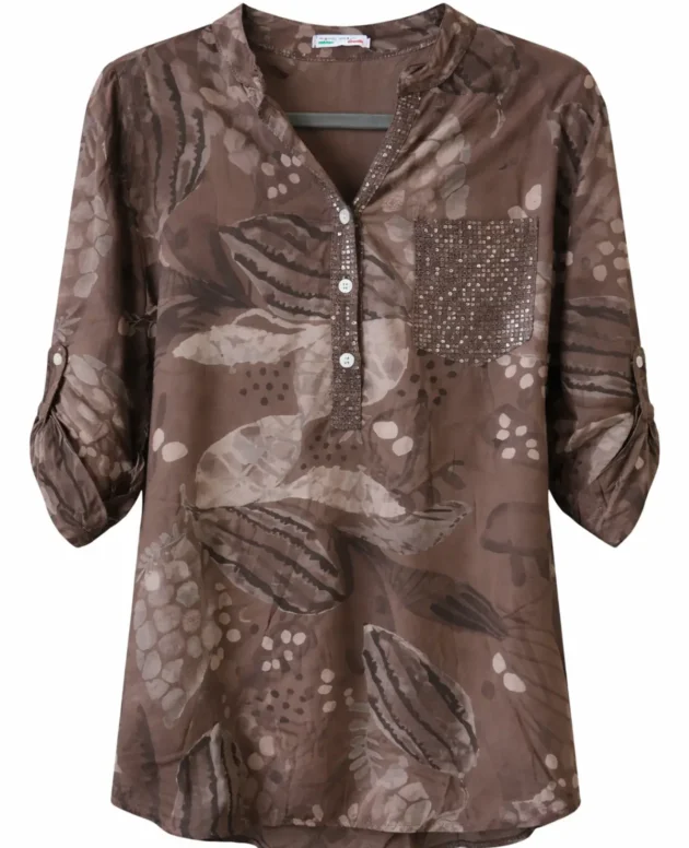 Sequin Pocket Viscose Blouse – Botanical Print