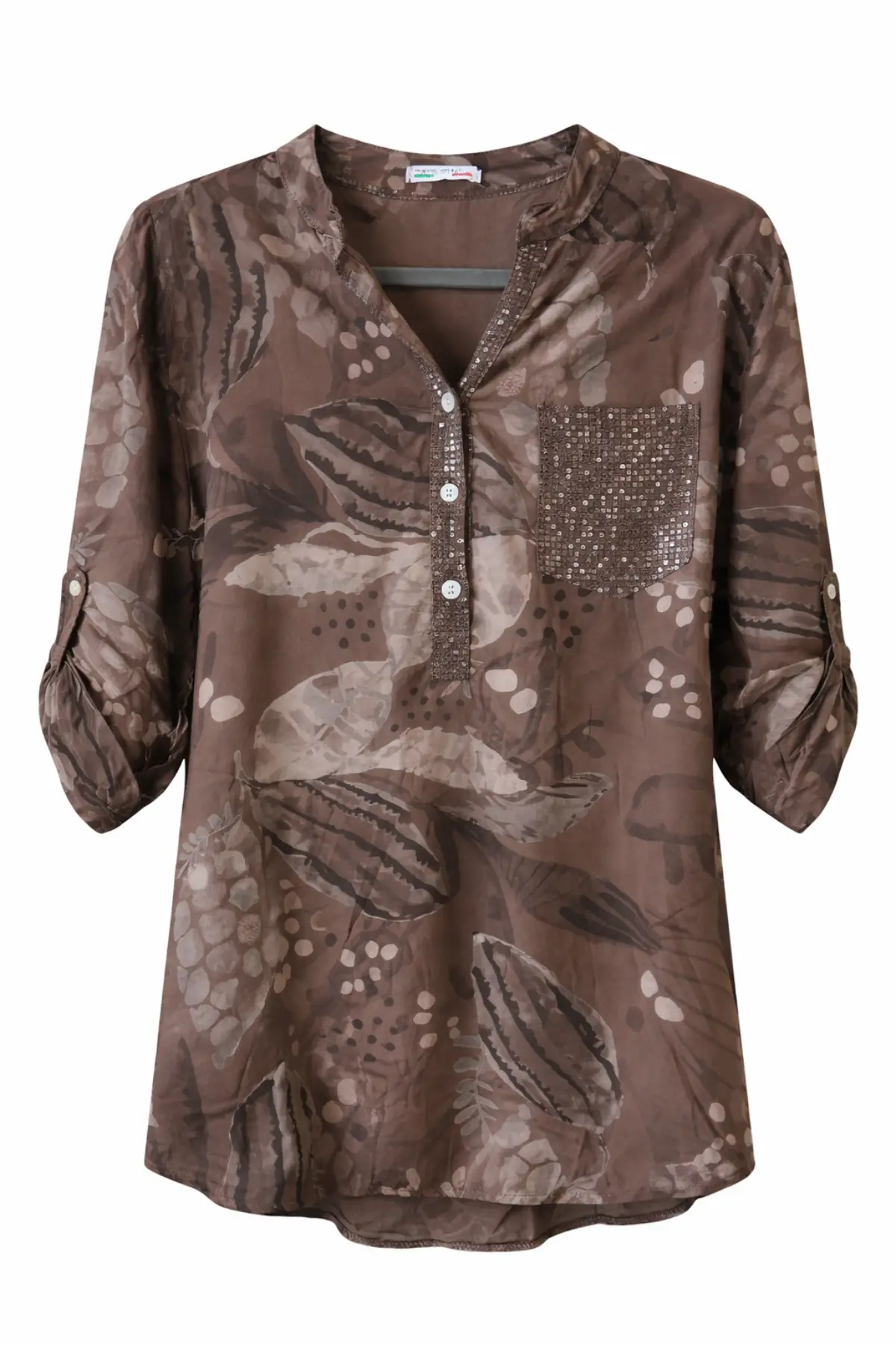 Sequin Pocket Viscose Blouse – Botanical Print