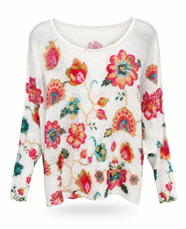Italian Knit Top Pink Flower