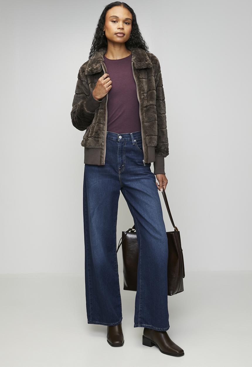 Faux Fur Zip Through Jacket - Chocolate - Image 6