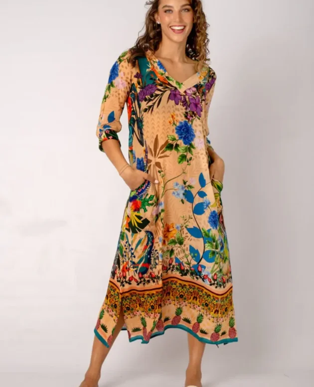 Gloria Dress with Tucked Sleeve Detail in Forest Vine