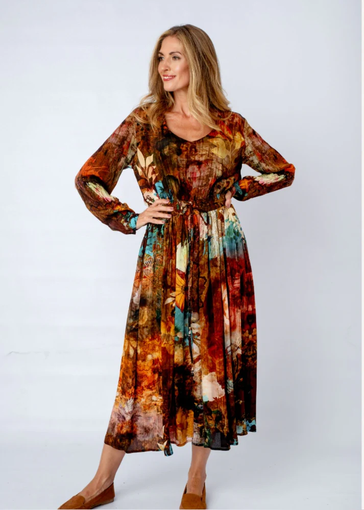 Saffaron Dress in Nutmeg Garden - Image 4