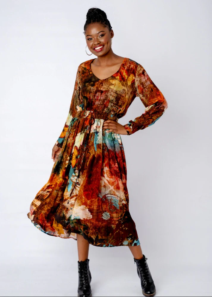 Saffaron Dress in Nutmeg Garden - Image 3