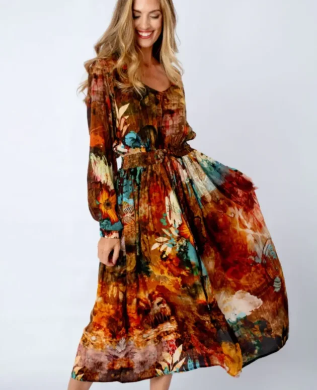 Saffaron Dress in Nutmeg Garden