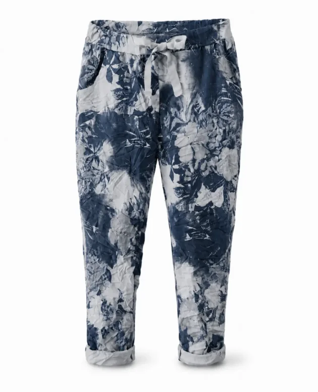 Navy Print Flower Print Pants – Grey