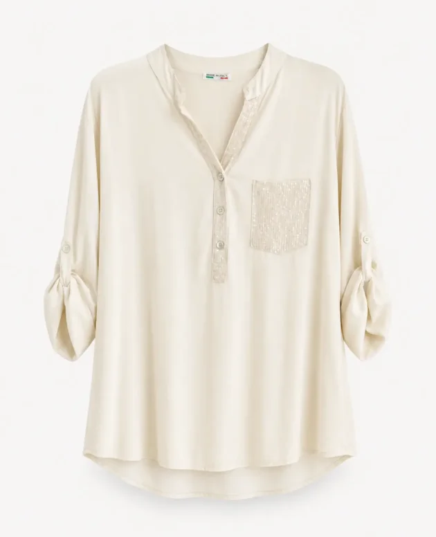 Sequin Pocket Viscose Blouse – Cream