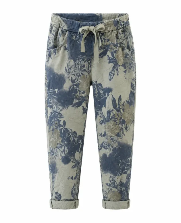 Navy Print Flower Print Pants – Green