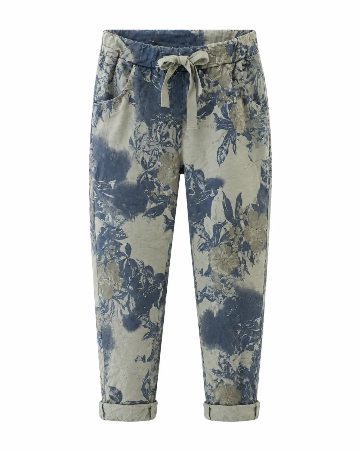 Navy Print Flower Print Pants – Green