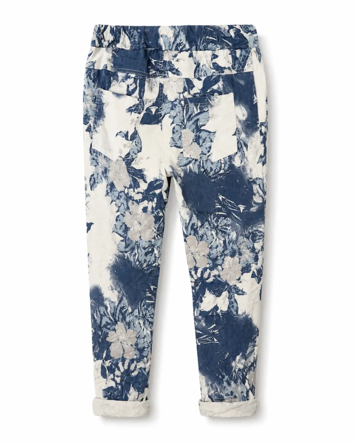 Navy Print Flower Print Pants – Beige - Image 2