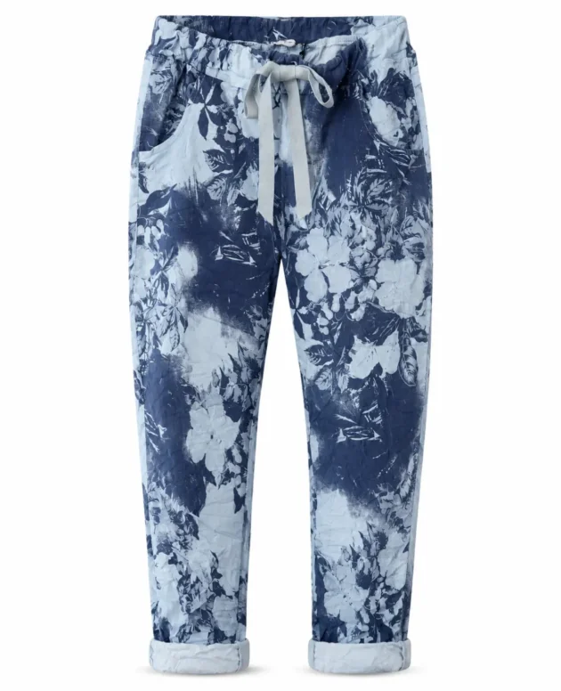Navy Print Flower Print Pants - Blue