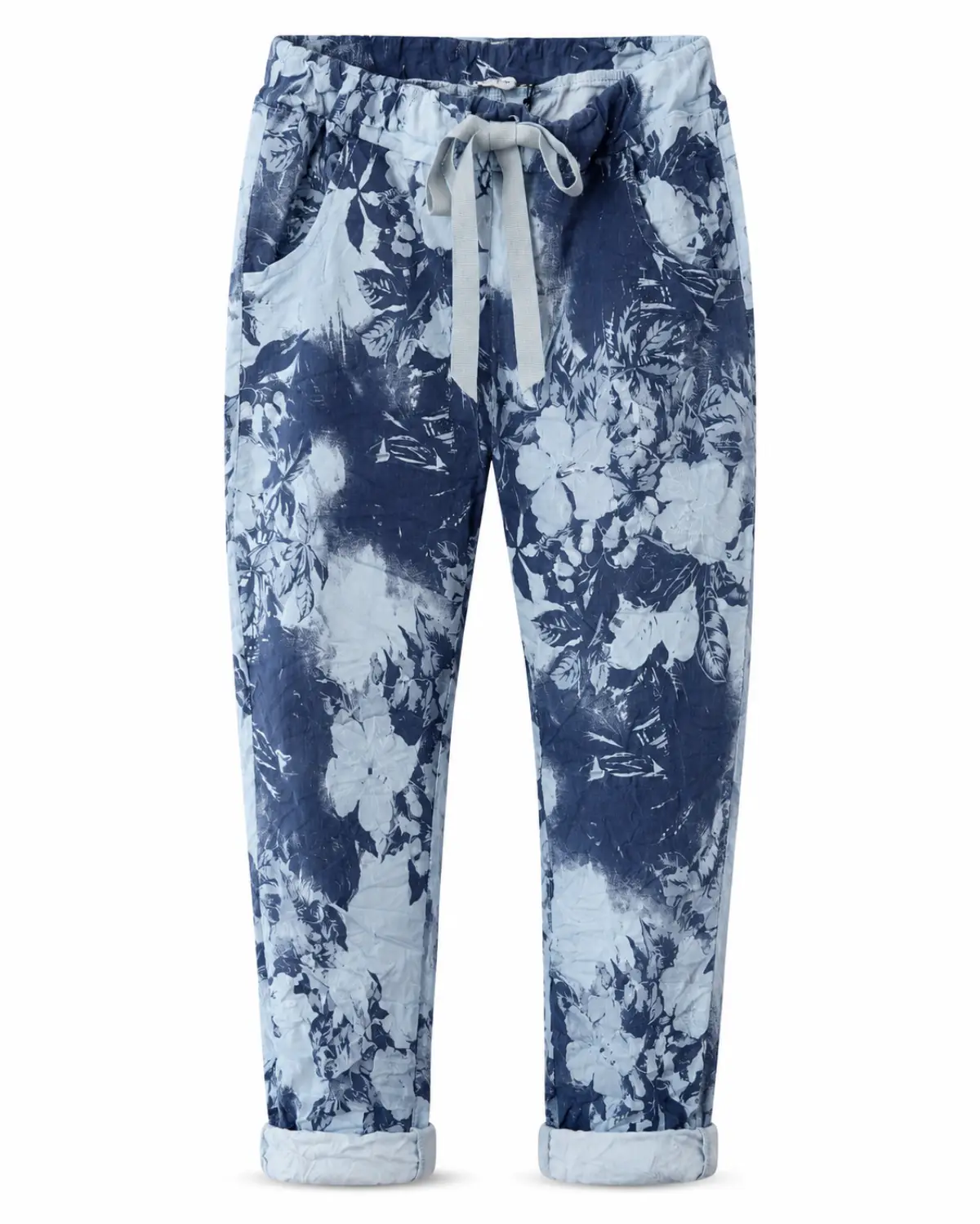Navy Print Flower Print Pants - Blue