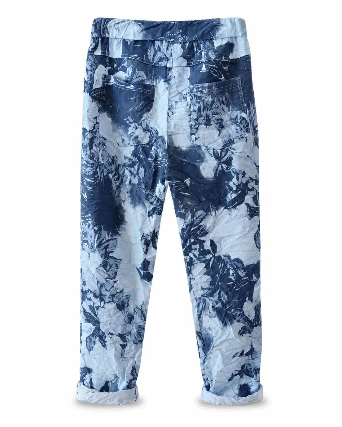 Navy Print Flower Print Pants - Blue - Image 2