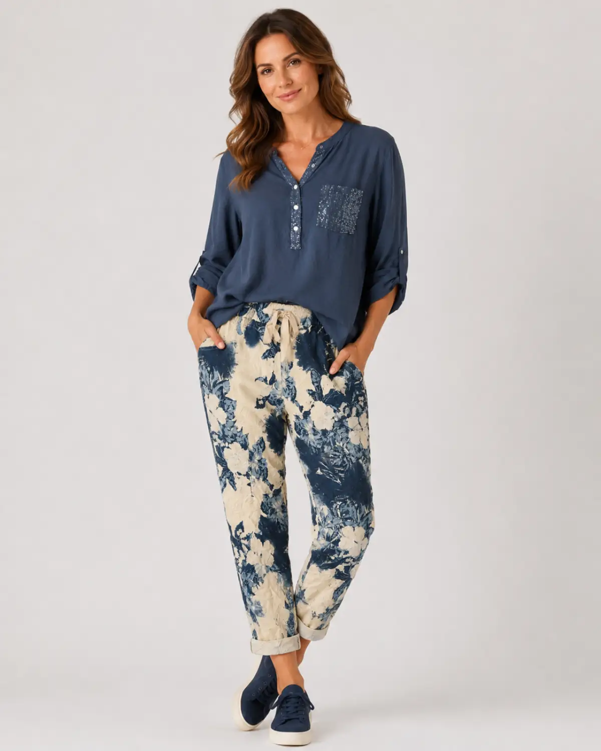 Sequin Pocket Viscose Blouse – Navy - Image 3