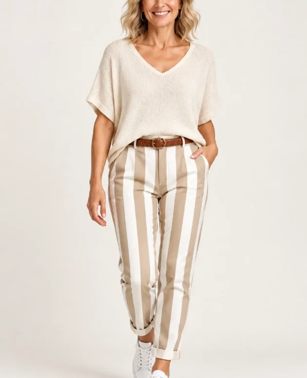 Beige – Maia Stripe Pants With Belt