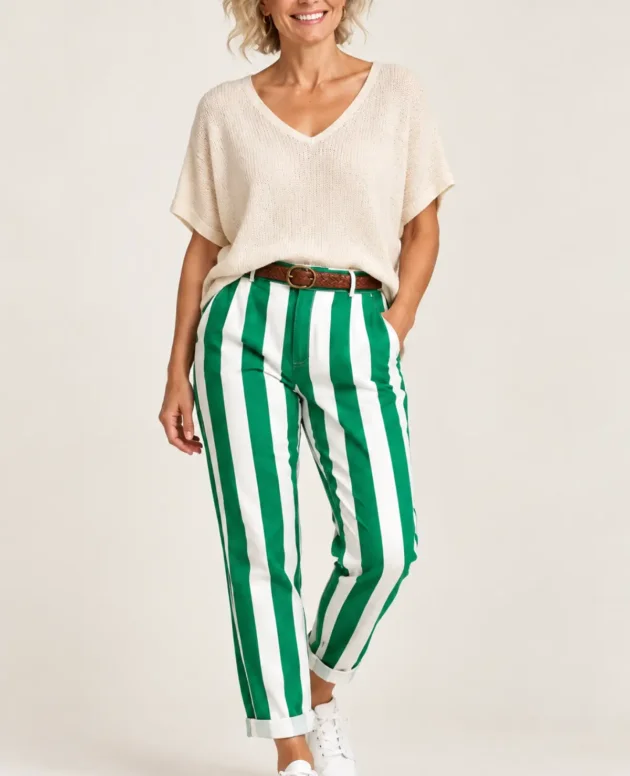 Green – Maia Stripe Pants With Belt