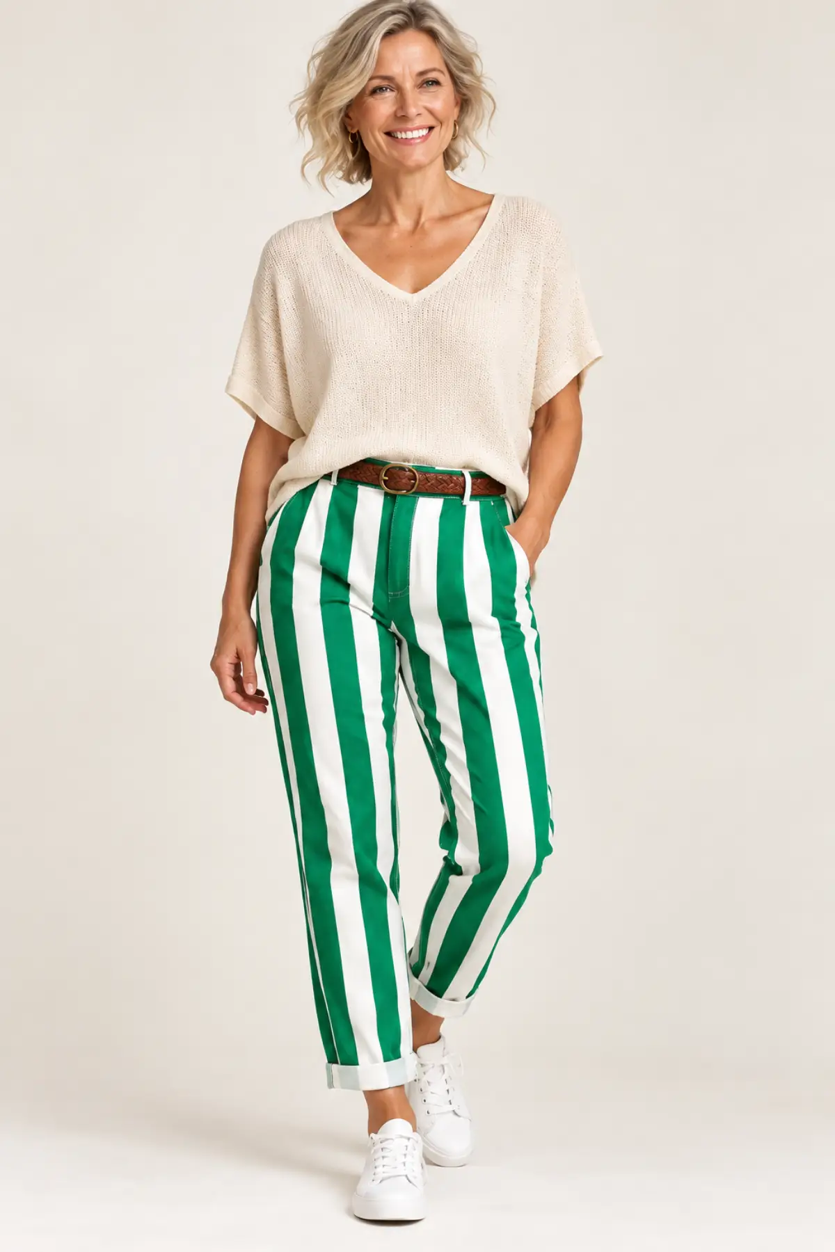 Green – Maia Stripe Pants With Belt