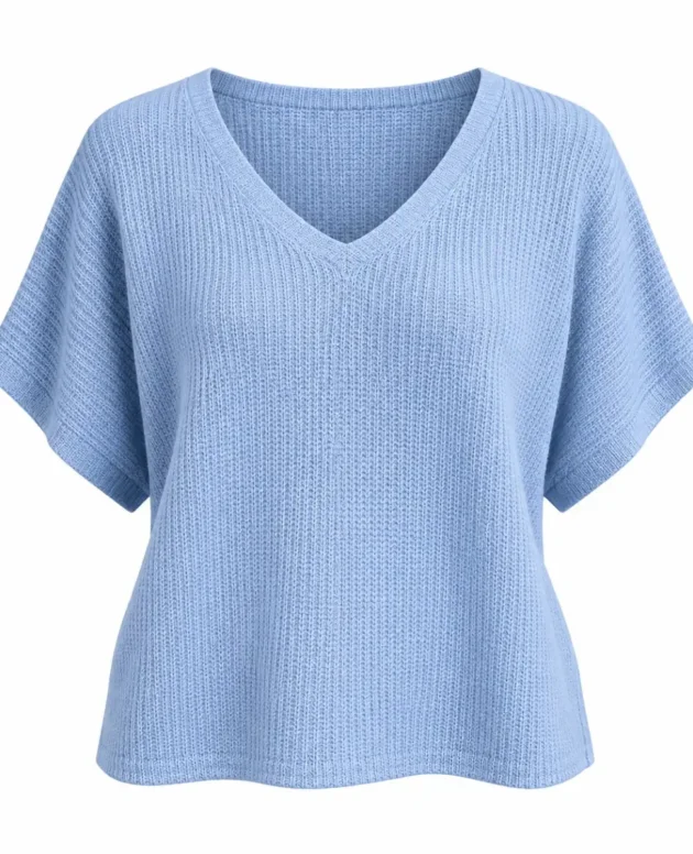 Light Blue - Renata Light Knit Short Sleeve Top