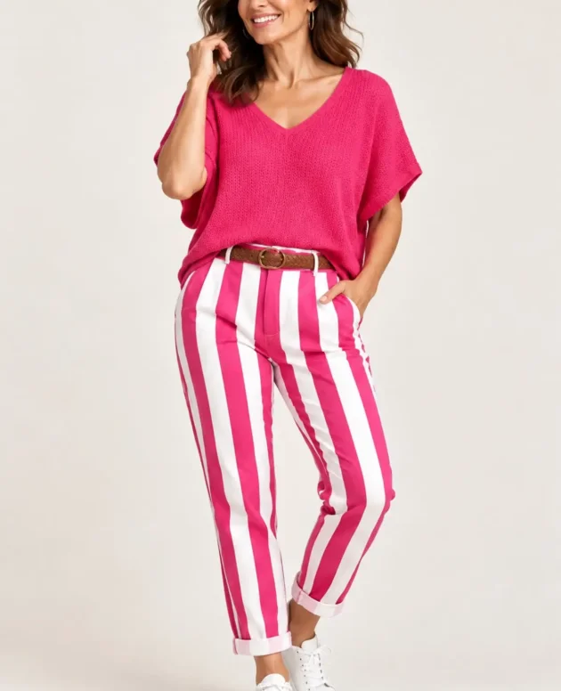 Pink - Maia Stripe Pants With Belt