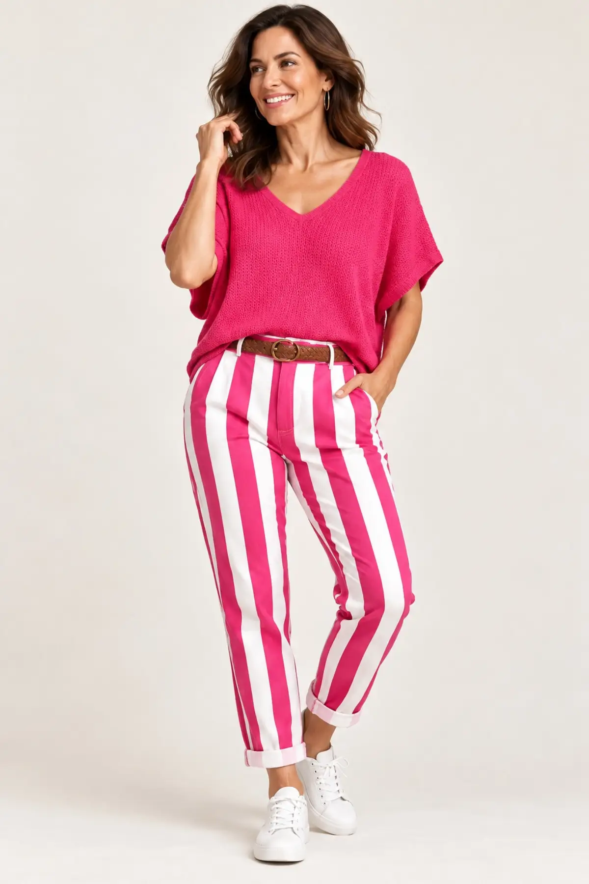Pink - Maia Stripe Pants With Belt