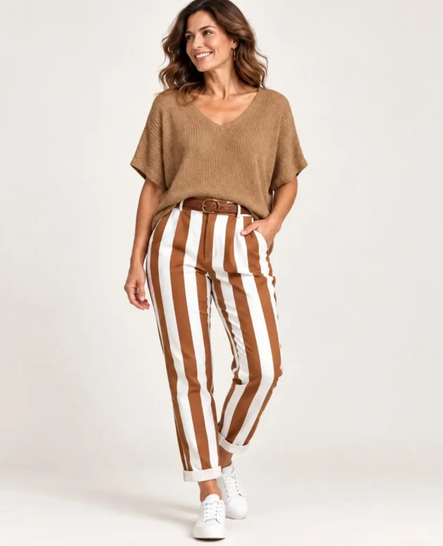 Coffee - Maia Stripe Pants With Belt
